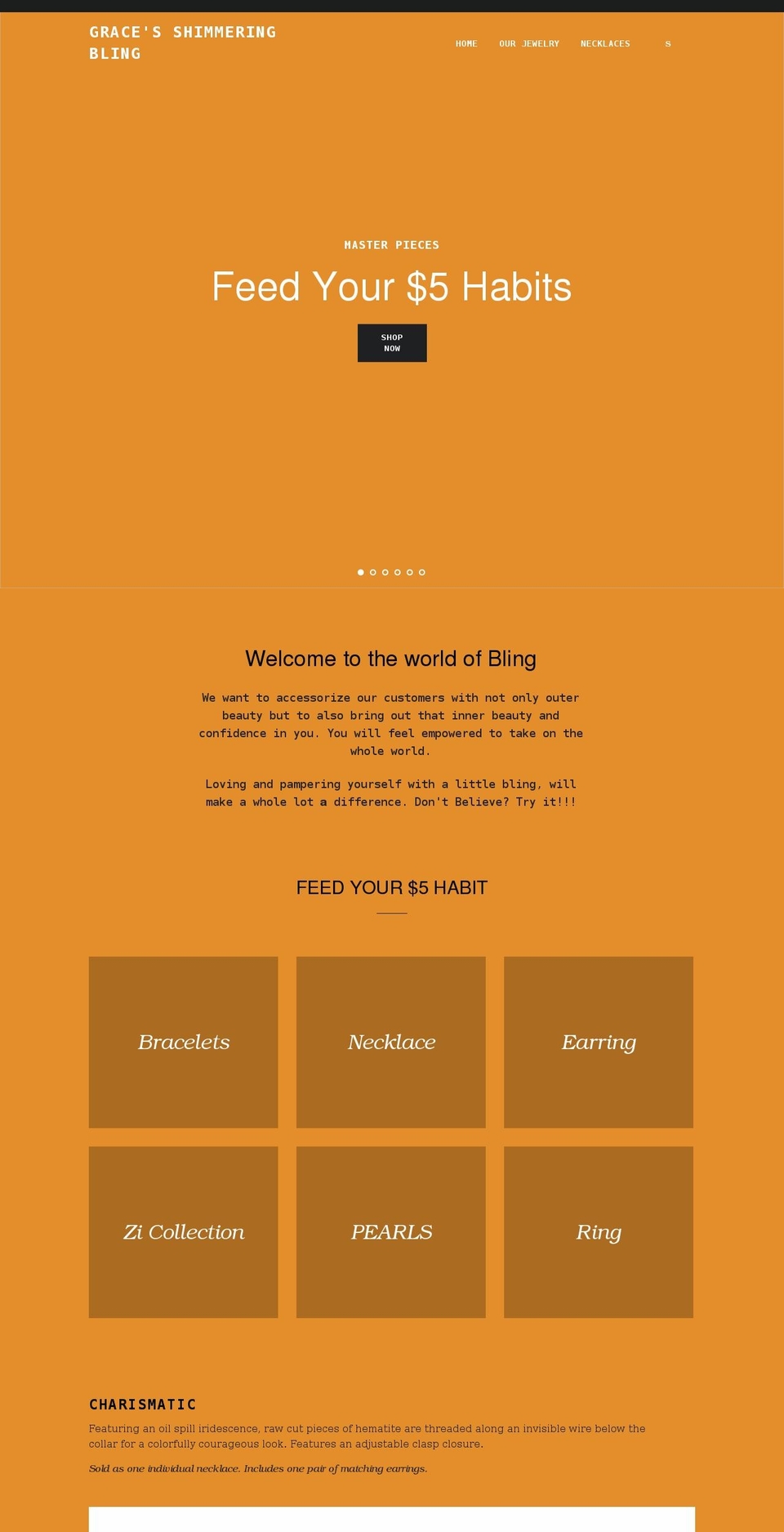 graceshimmerbling.com shopify website screenshot