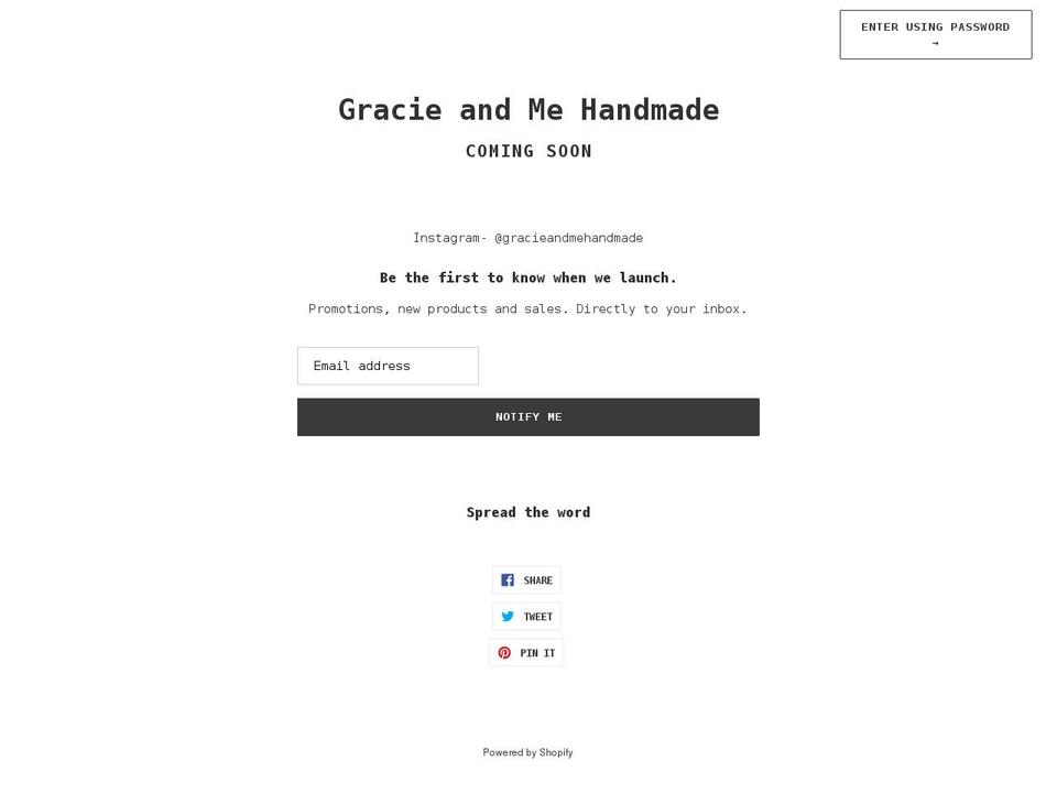 gracieandmehandmade.com — Shopify storefront screenshot
