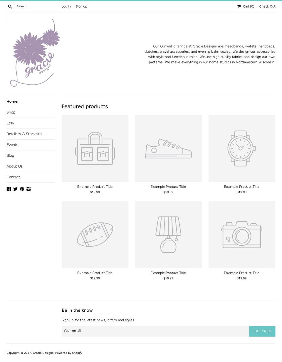 graciedesigns.com shopify website screenshot