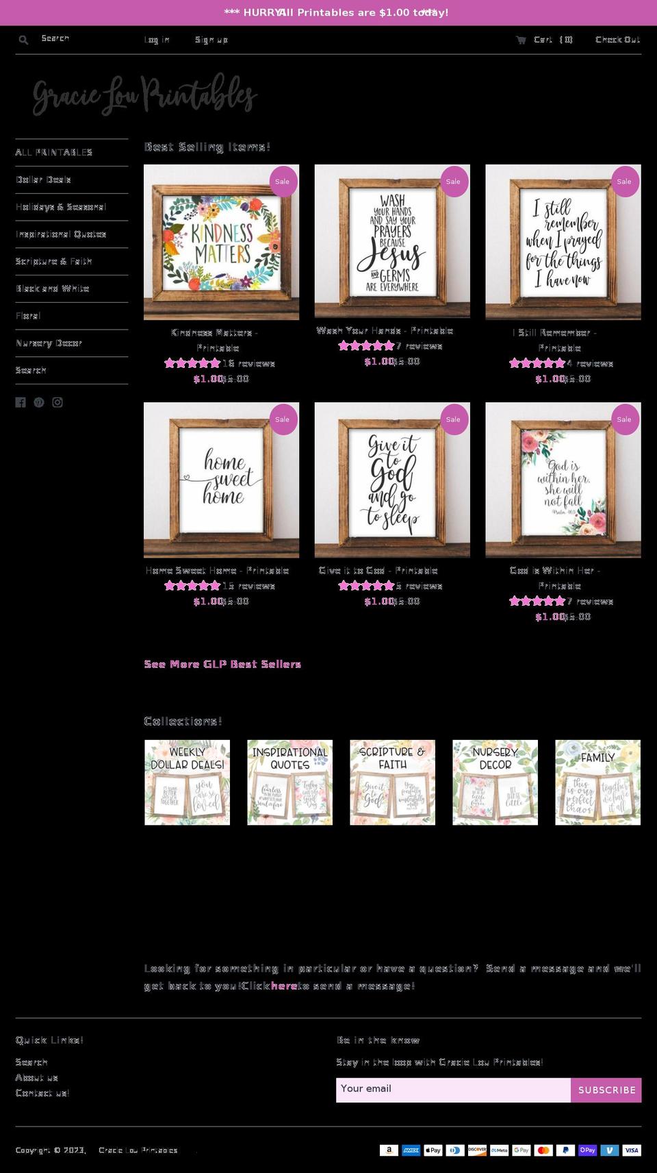 gracielouprintables.com — Shopify storefront screenshot