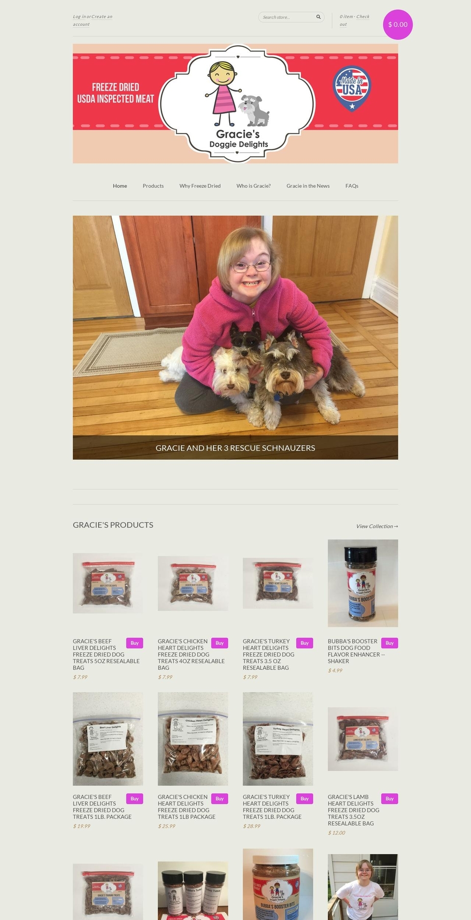 graciesdoggiedelights.com shopify website screenshot