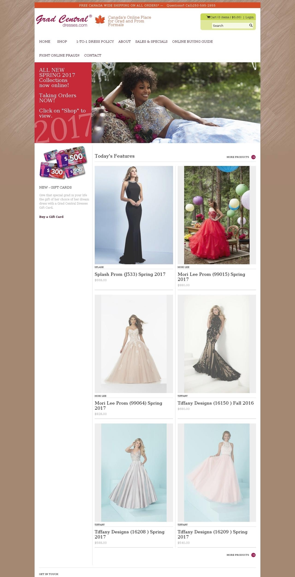 gradcentraldresses.com shopify website screenshot