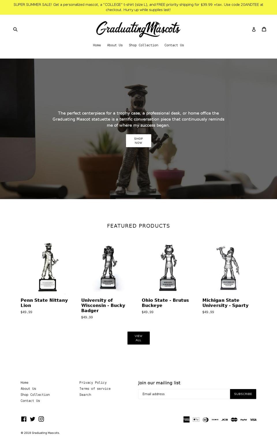 graduatingmascots.com — Shopify storefront screenshot