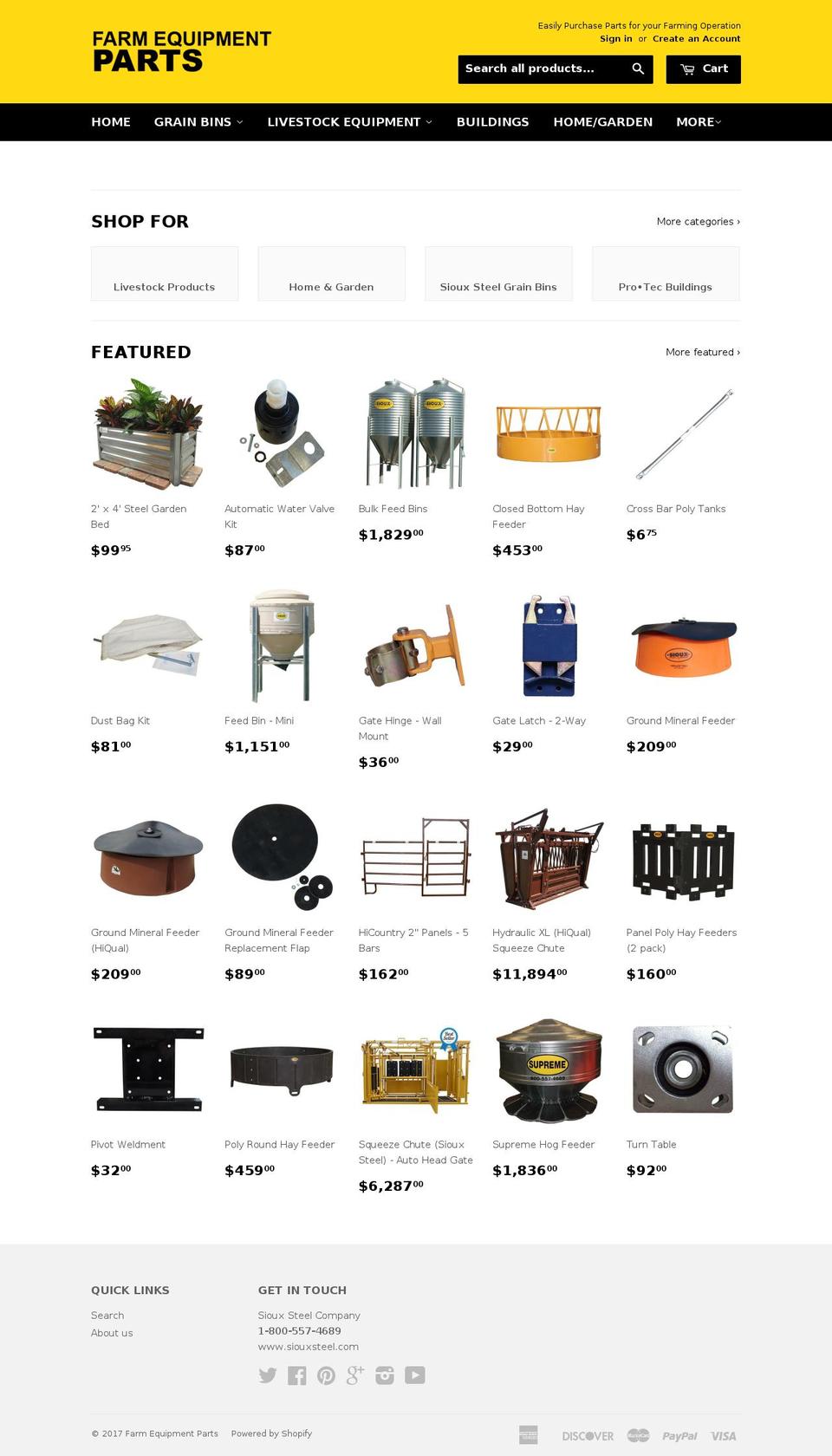 grainbinparts.com shopify website screenshot