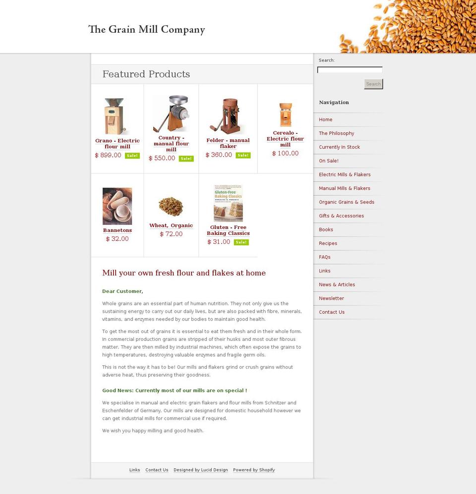 grainmills.co.nz shopify website screenshot