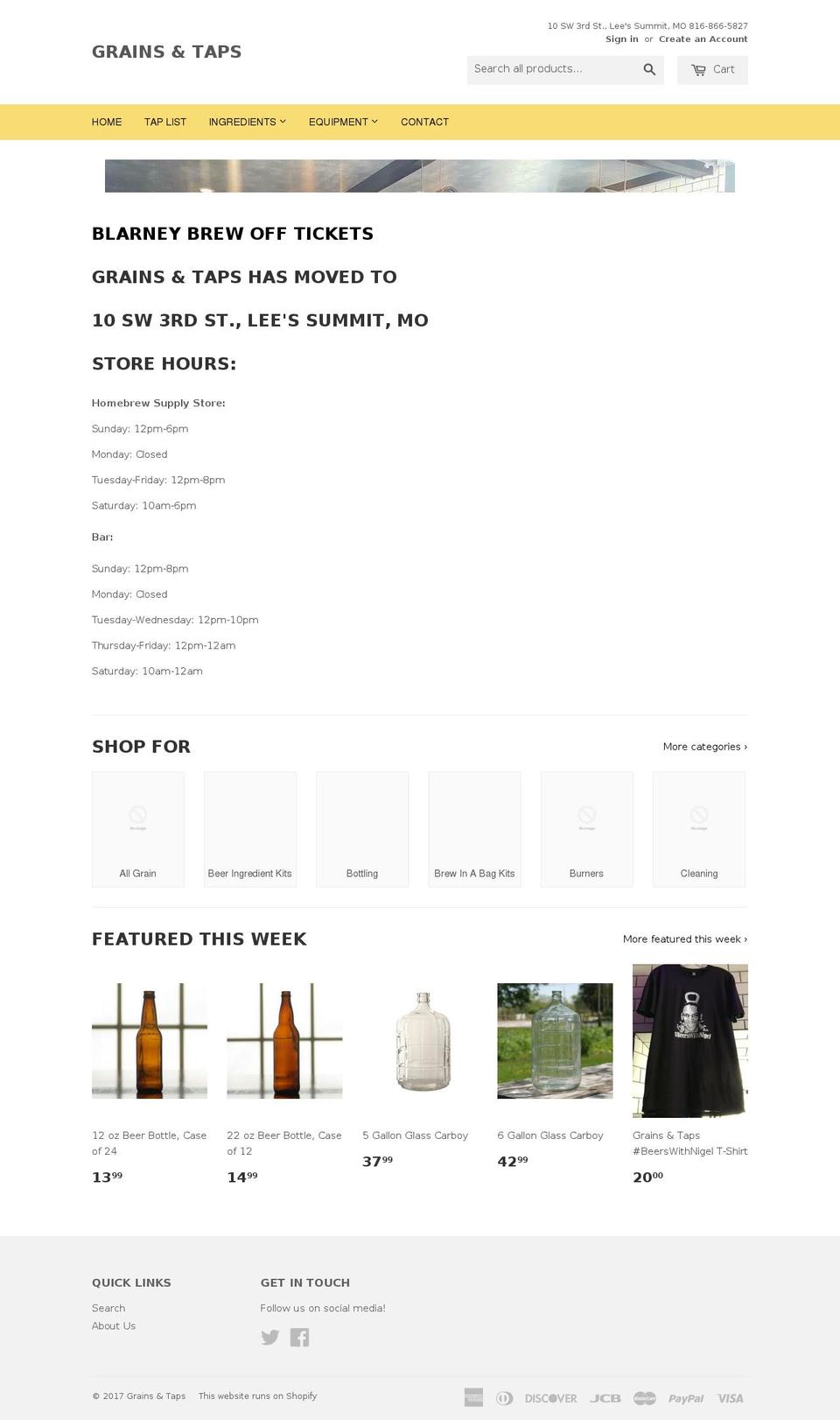 grainsandtaps.com shopify website screenshot