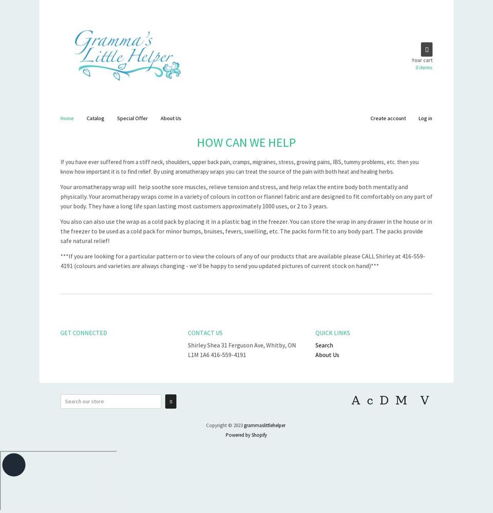 grammaslittlehelper.ca shopify website screenshot