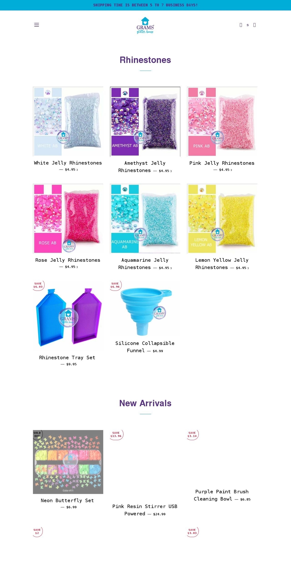 gramsglitterhouse.com shopify website screenshot