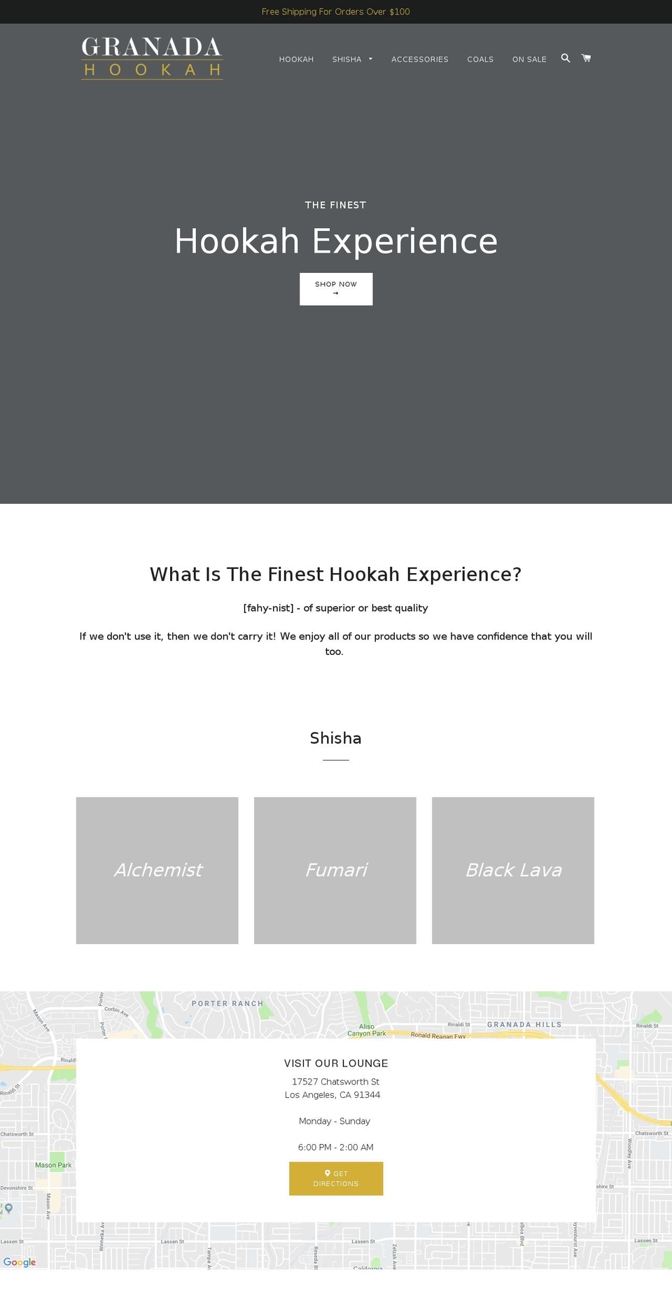 granadahookah.com — Shopify storefront screenshot