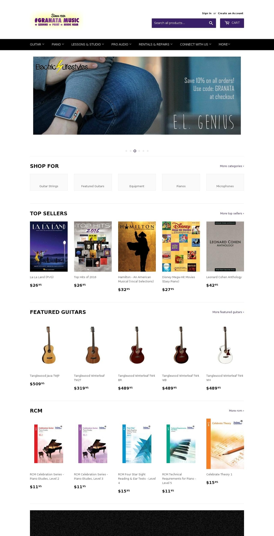 granatamusic.com shopify website screenshot