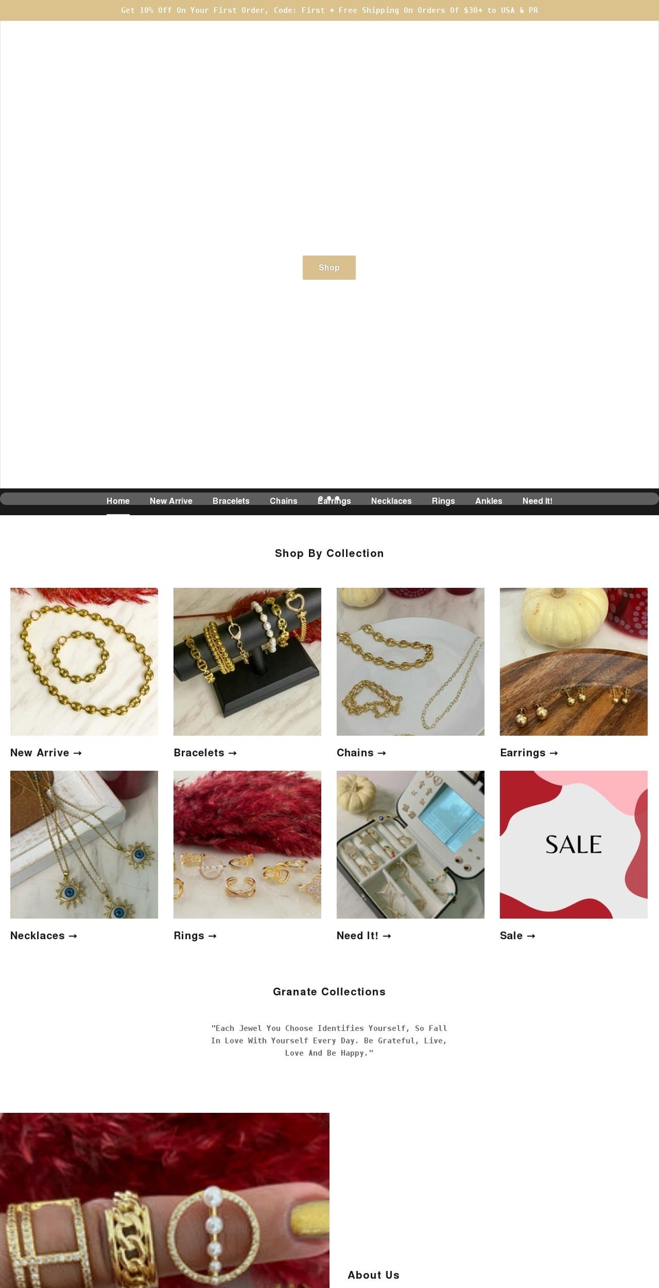 granatecollections.com shopify website screenshot
