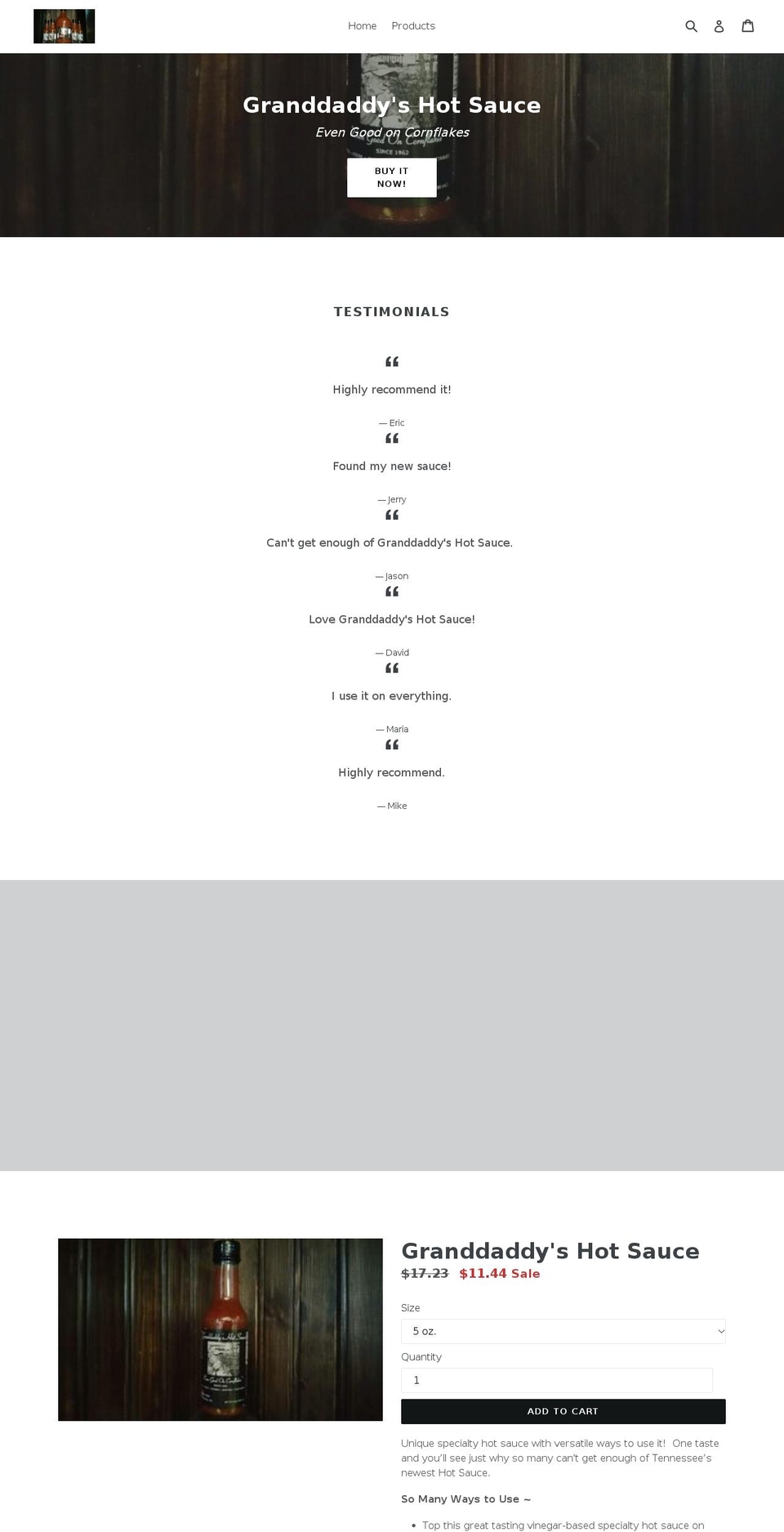 granddaddyshotsauce.com shopify website screenshot
