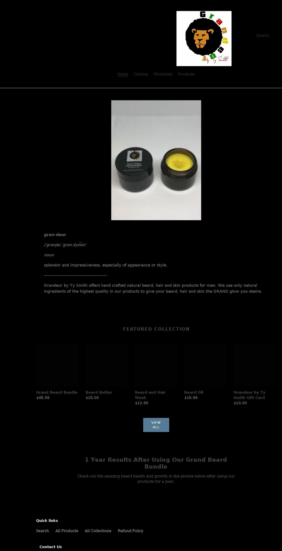 grandeurbytysmith.com shopify website screenshot