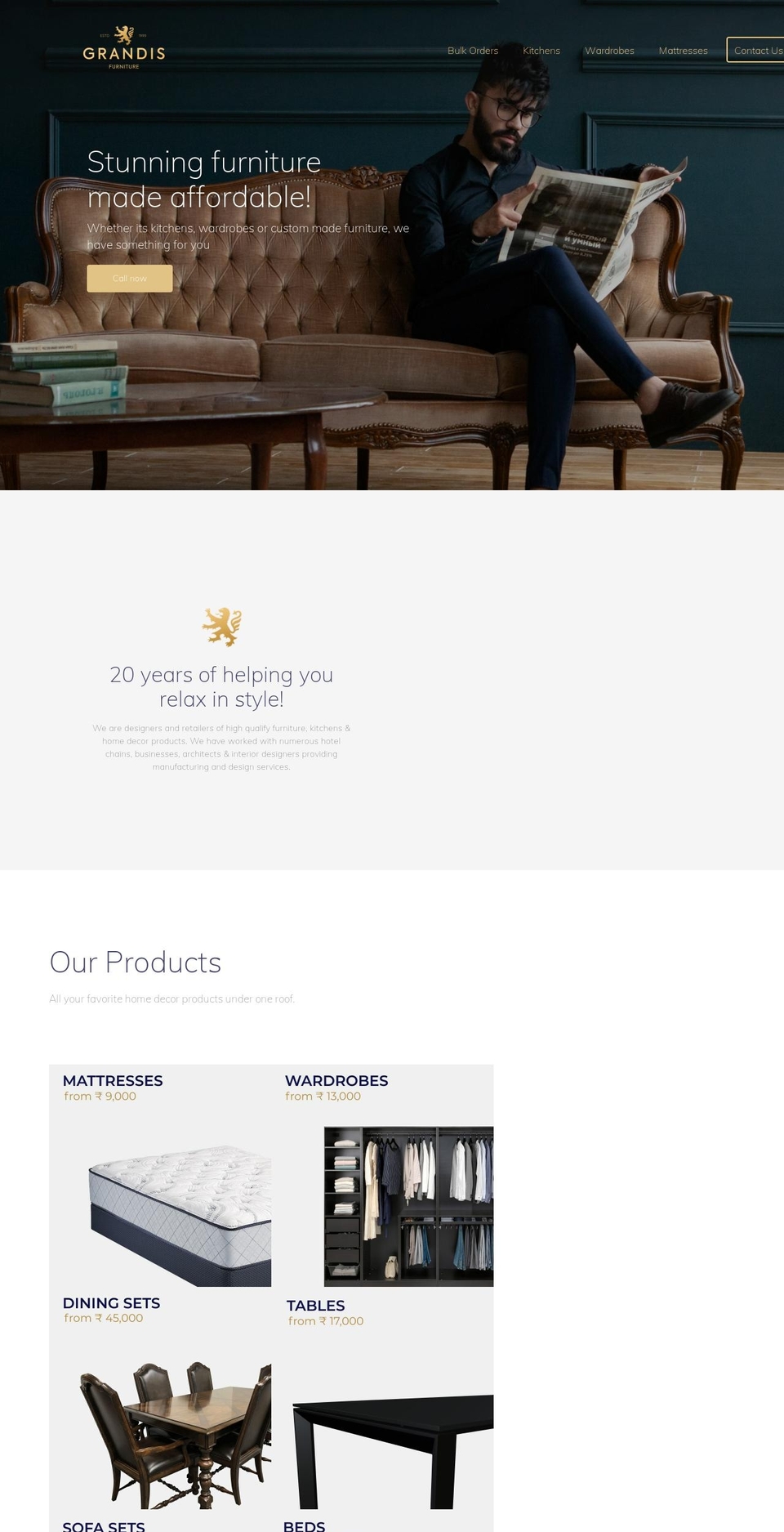 grandisfurniture.com — Shopify storefront screenshot