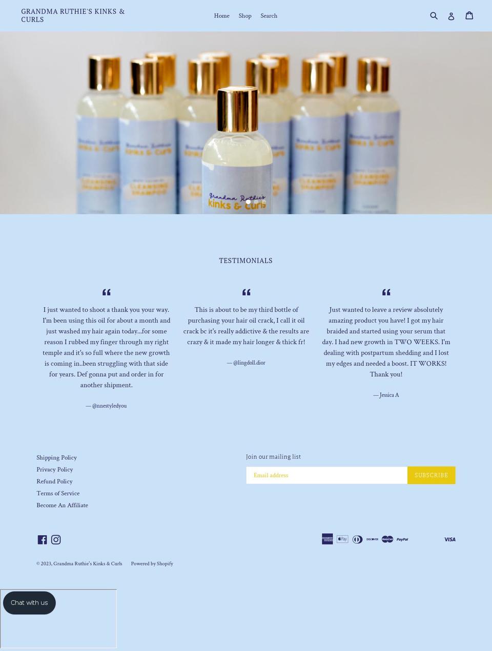 grandmaruthieskinksandcurls.com shopify website screenshot