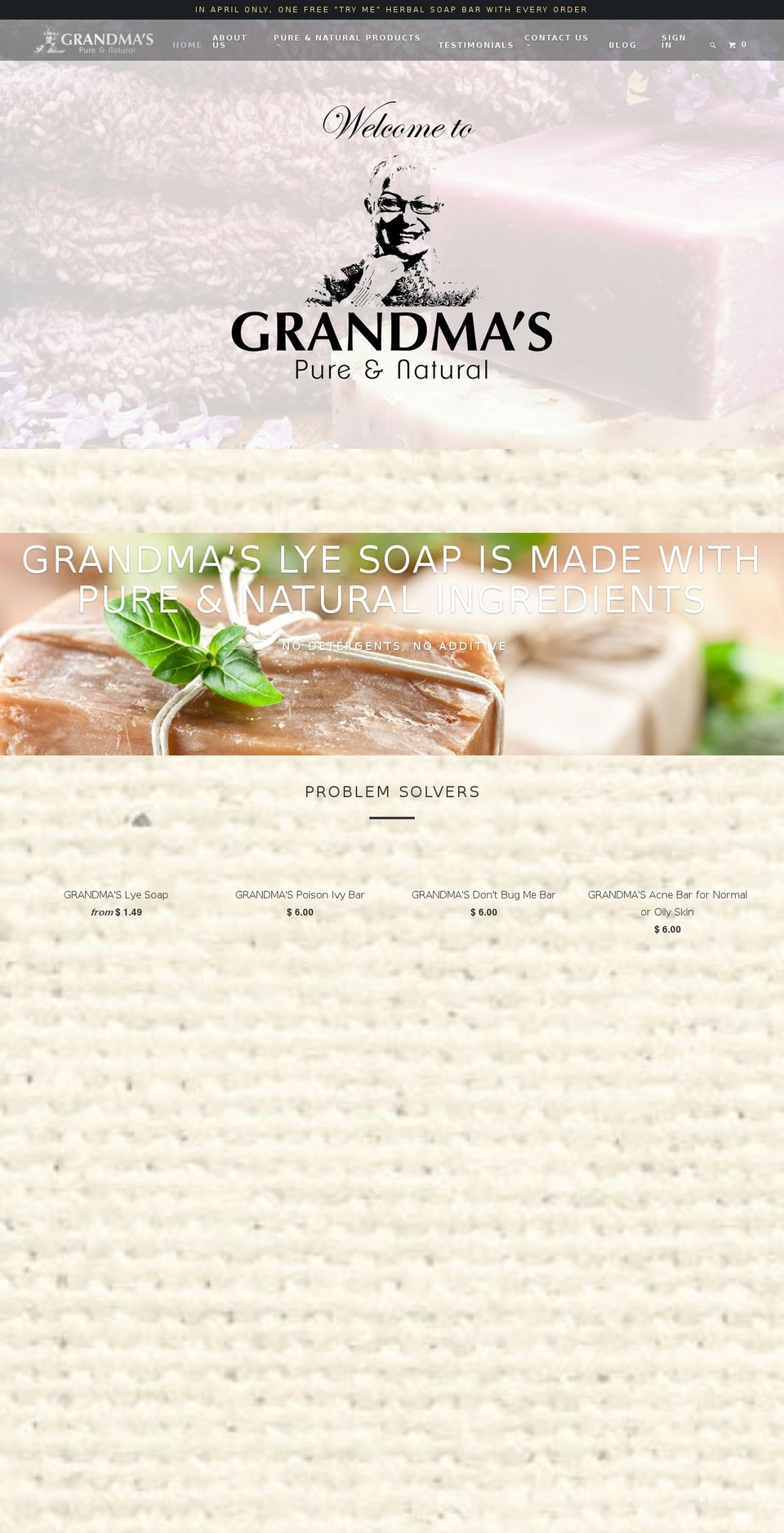 grandmaslyesoap.com shopify website screenshot