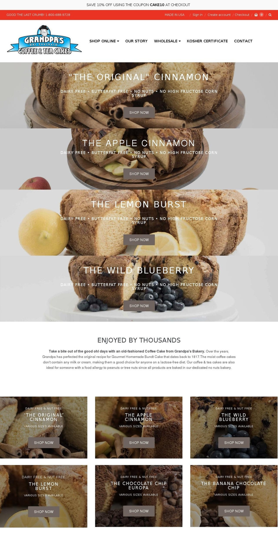 grandpascoffeecakes.com shopify website screenshot