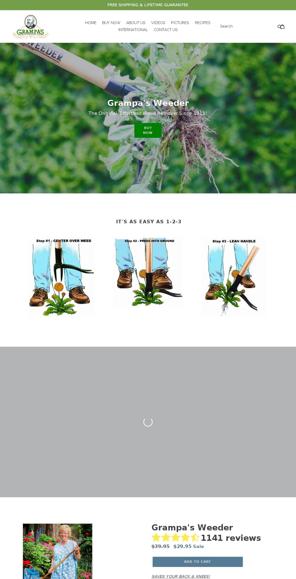grandpasweeder.com — Shopify storefront screenshot