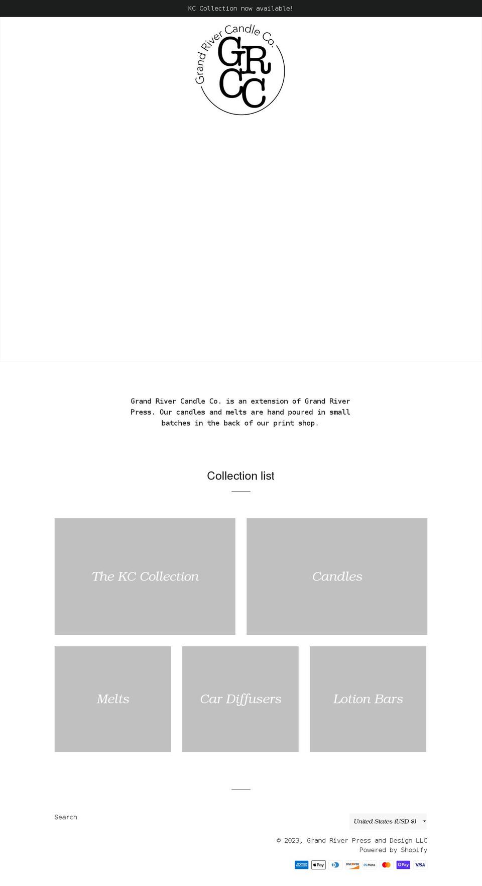 grandrivercandleco.com shopify website screenshot