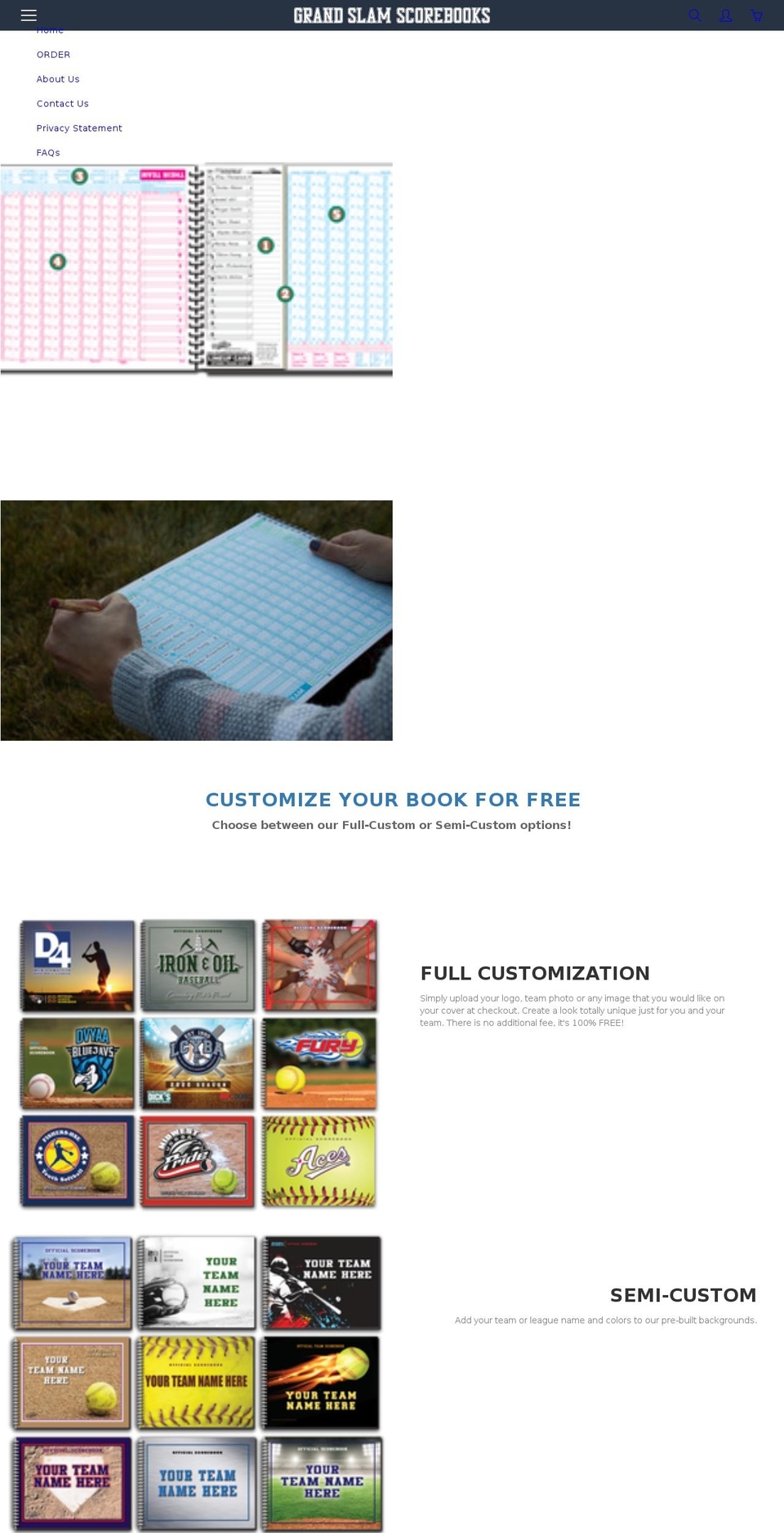 grandslamscorebooks.com shopify website screenshot