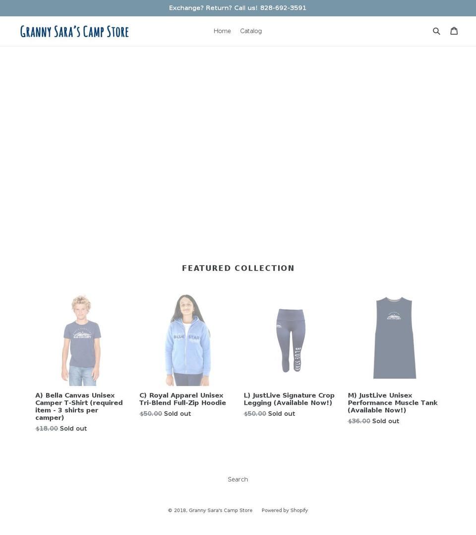 grannysarascampstore.com — Shopify storefront screenshot