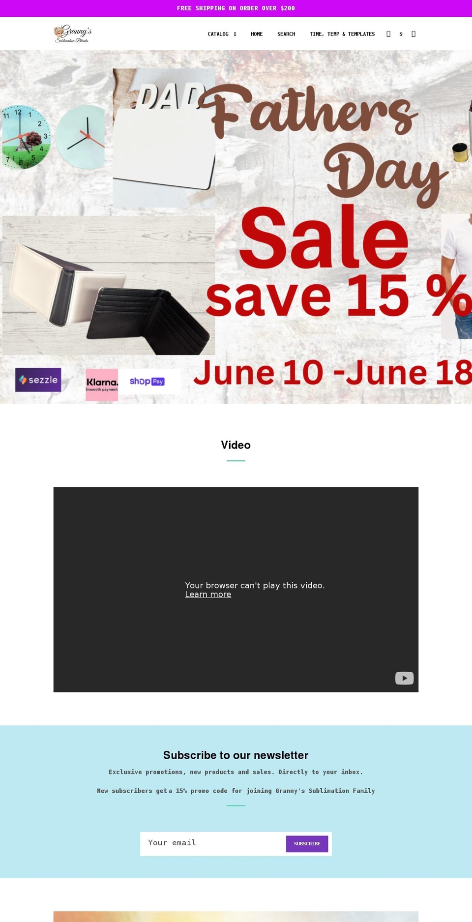 grannyssublimationblanks.com shopify website screenshot