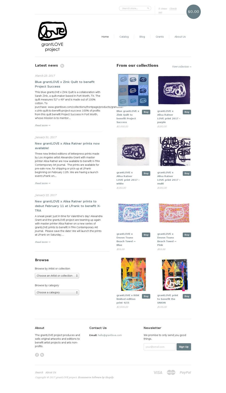 grantlove.com shopify website screenshot