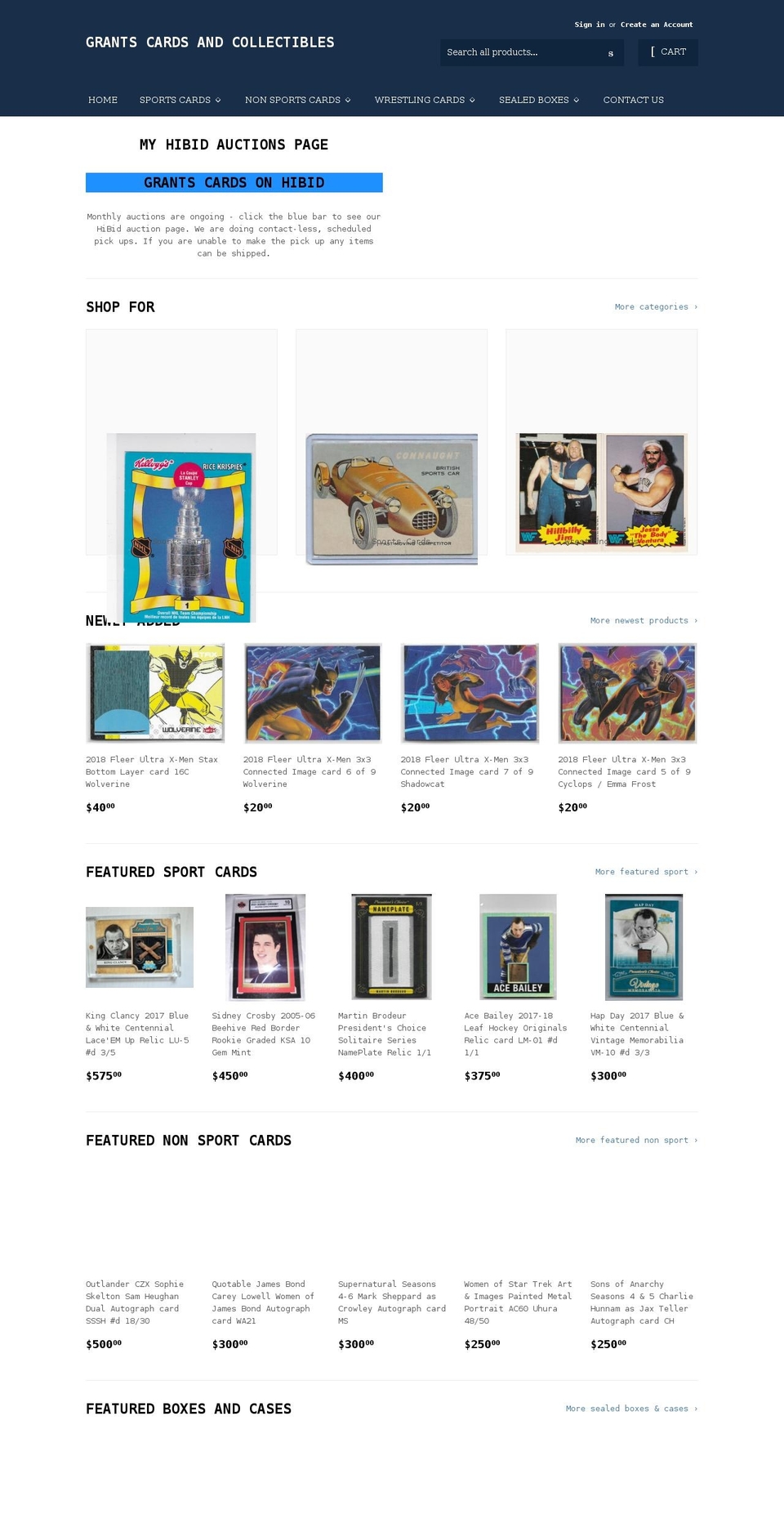 grantscards.com shopify website screenshot