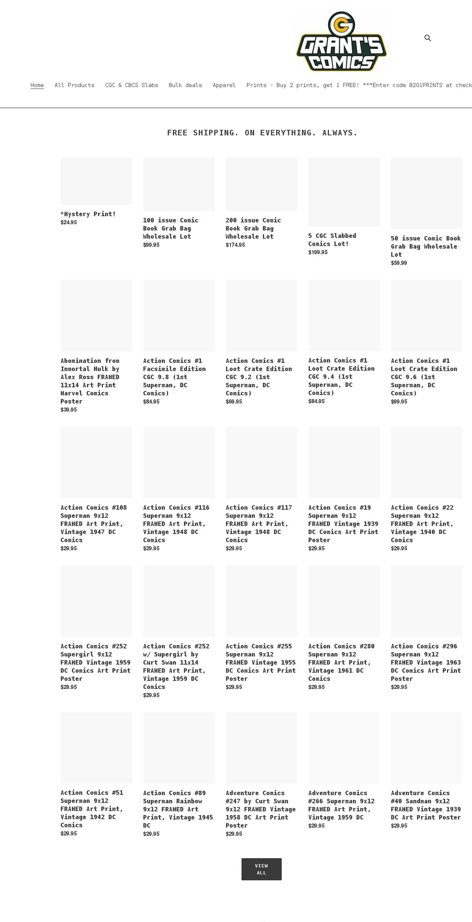 grantscomics.com shopify website screenshot