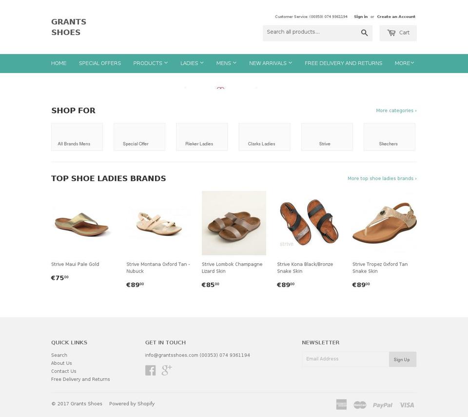 grantsshoes.com shopify website screenshot