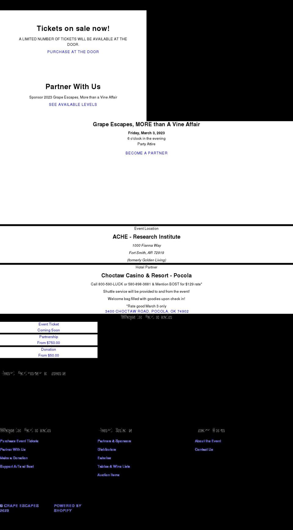 grapeescapes.org shopify website screenshot