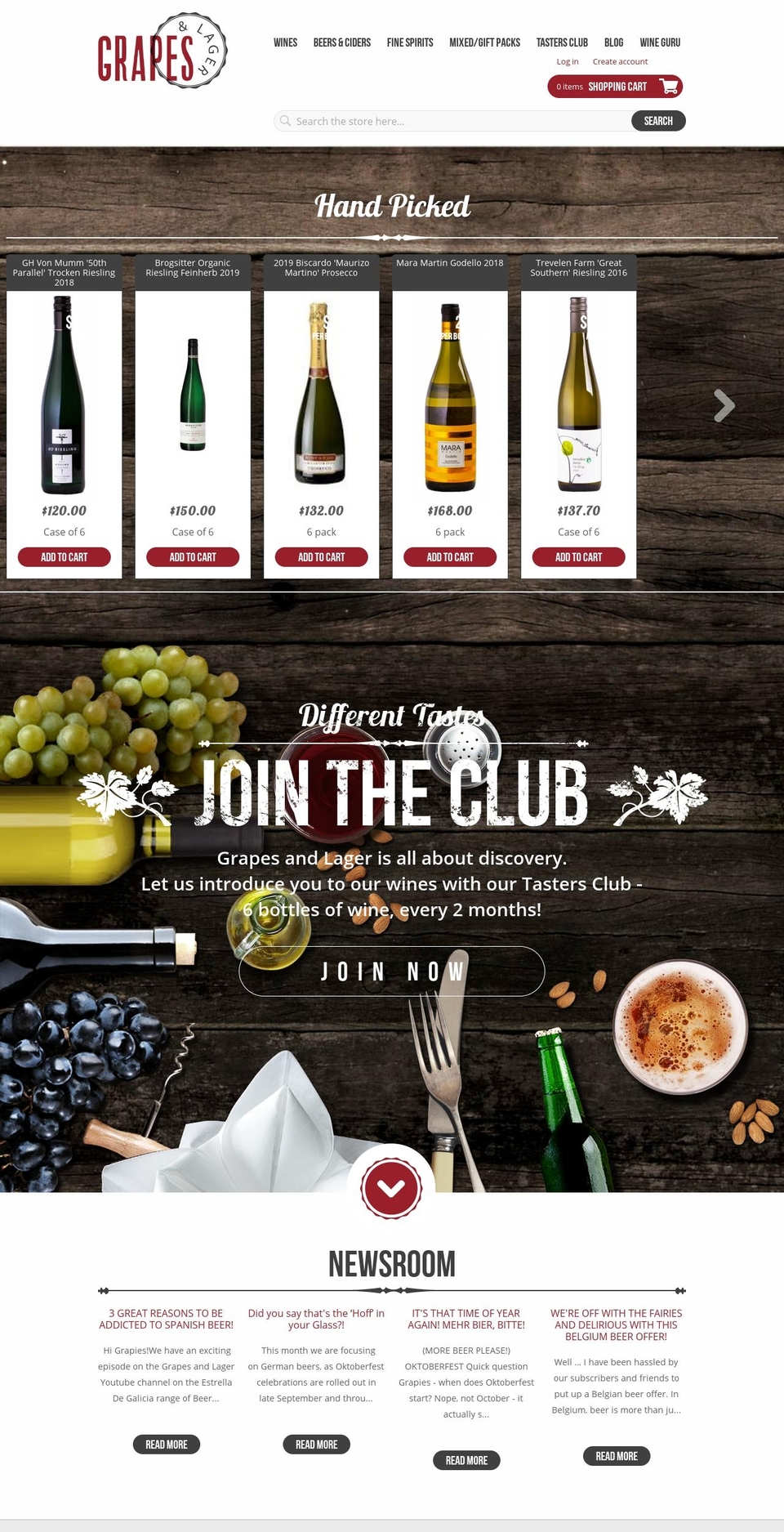 grapesandlager.com.au shopify website screenshot