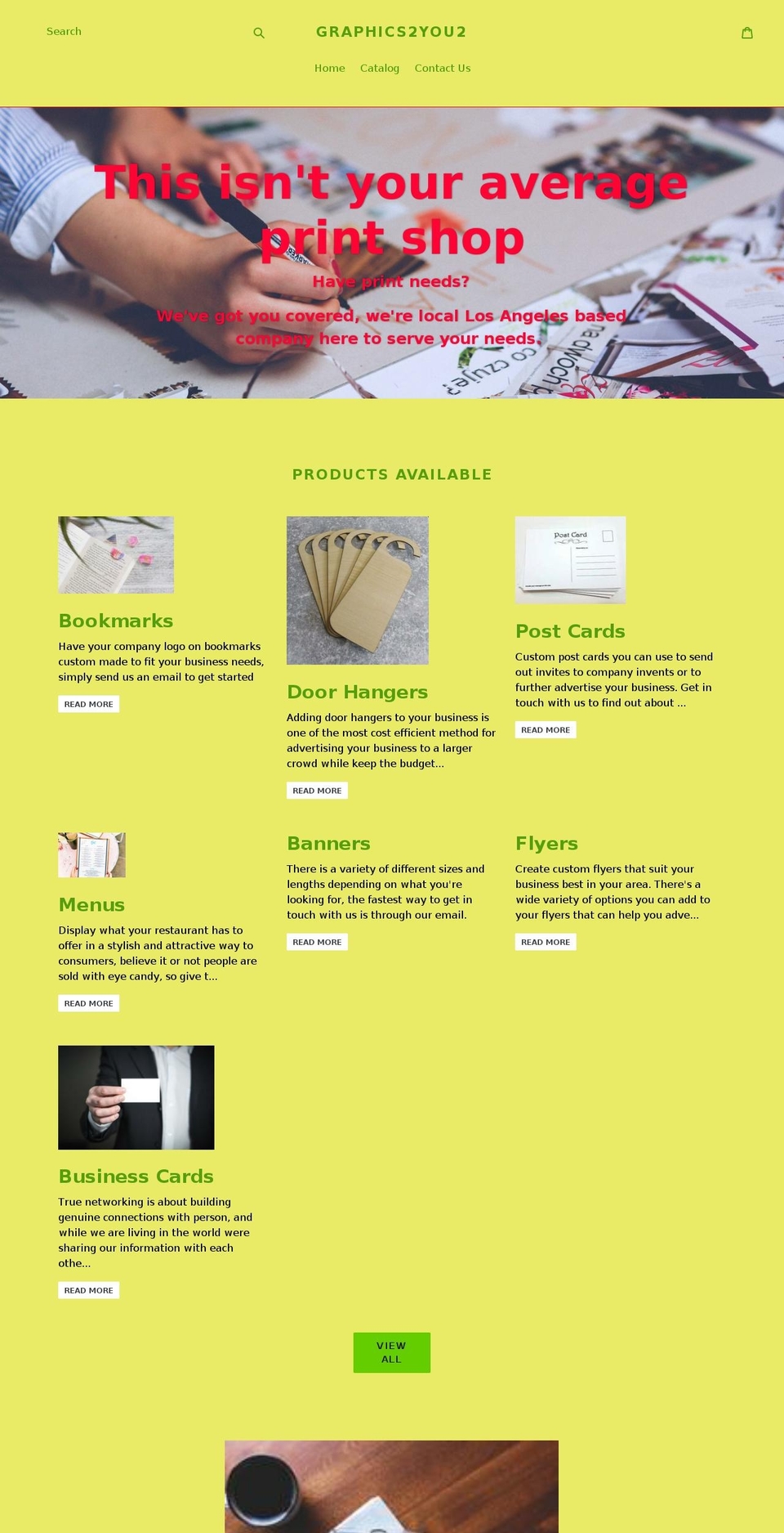 Published Shopify theme site example graphics2you2.com