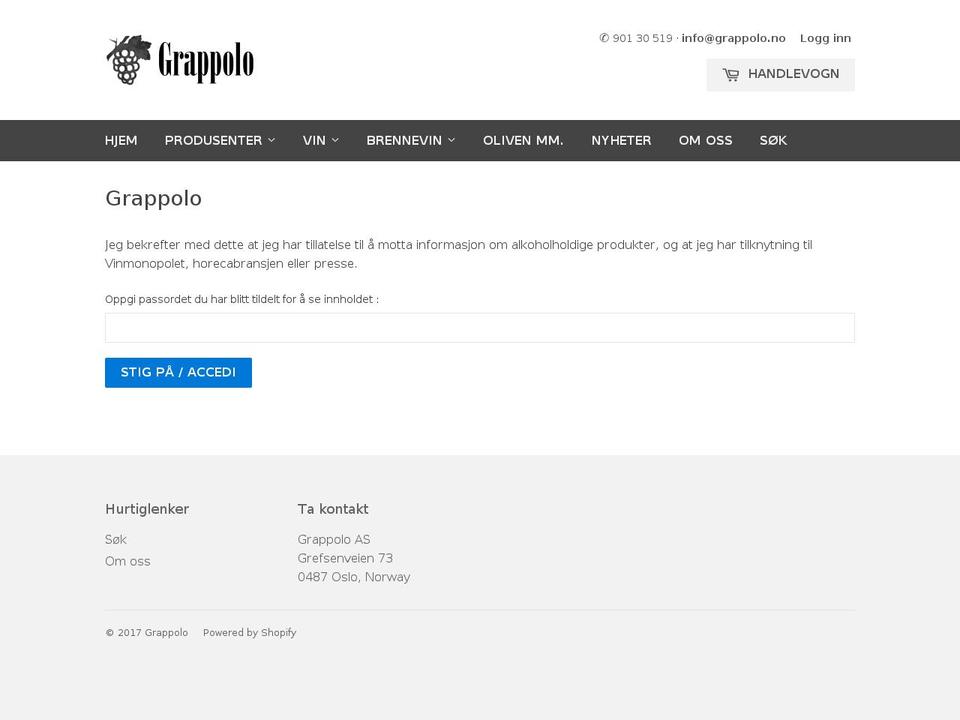 grappolo.no shopify website screenshot