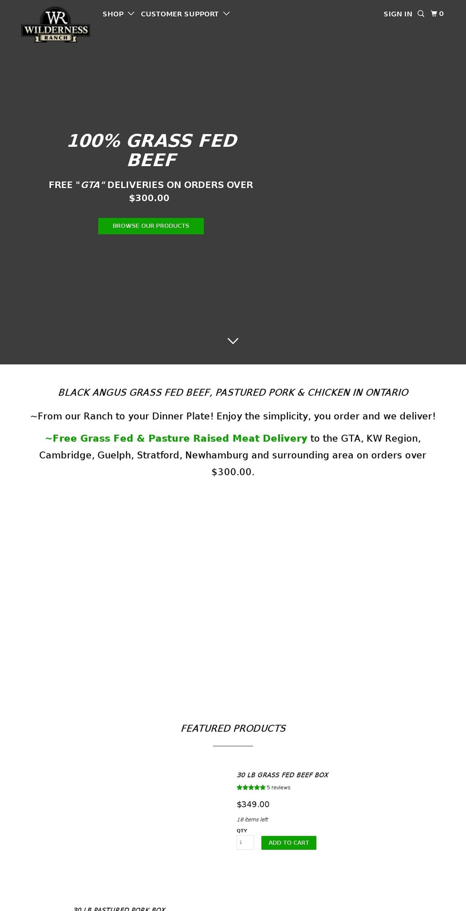 grassfedbeefgta.ca shopify website screenshot