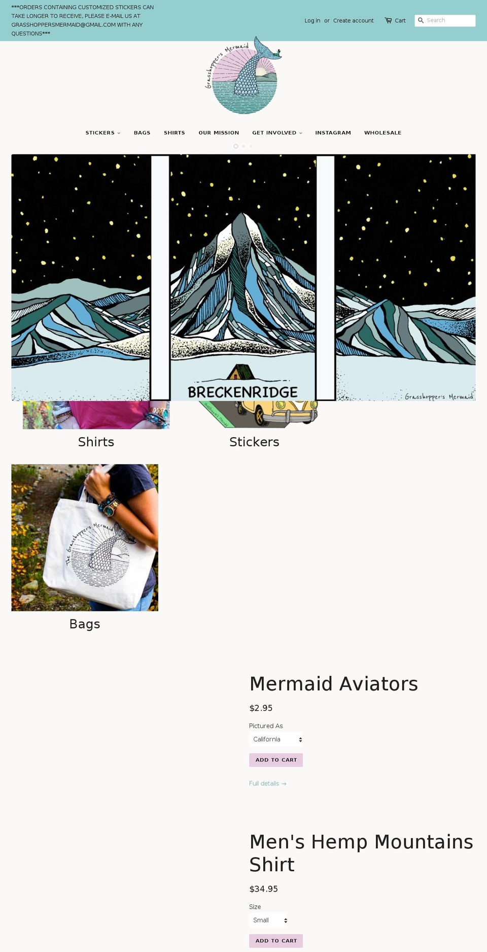 grasshoppersmermaid.com — Shopify storefront screenshot