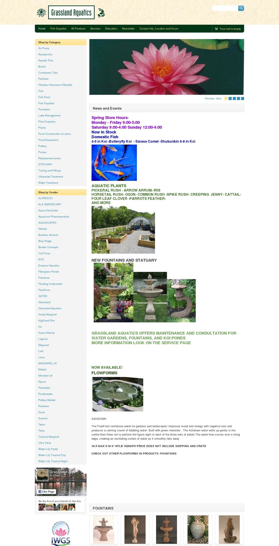 grasslandaquatics.com shopify website screenshot