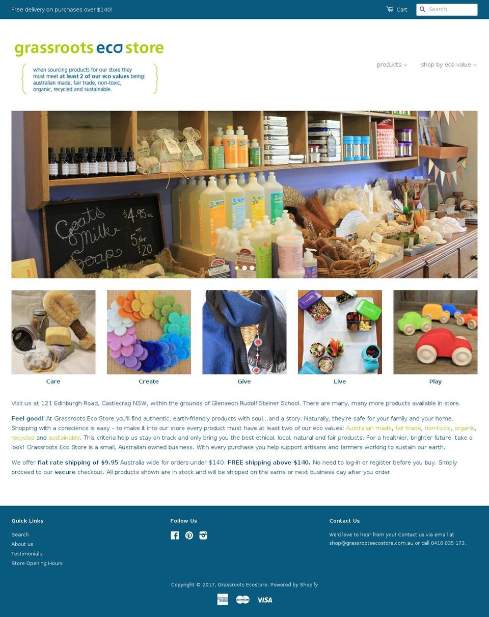 grassrootsecostore.com.au shopify website screenshot