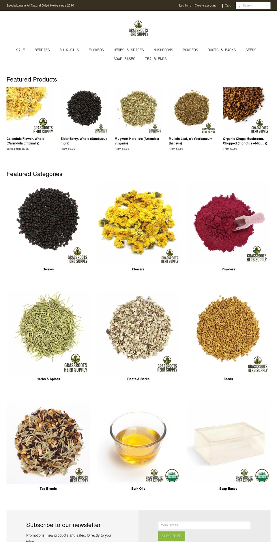 grassrootsherbsupply.com shopify website screenshot