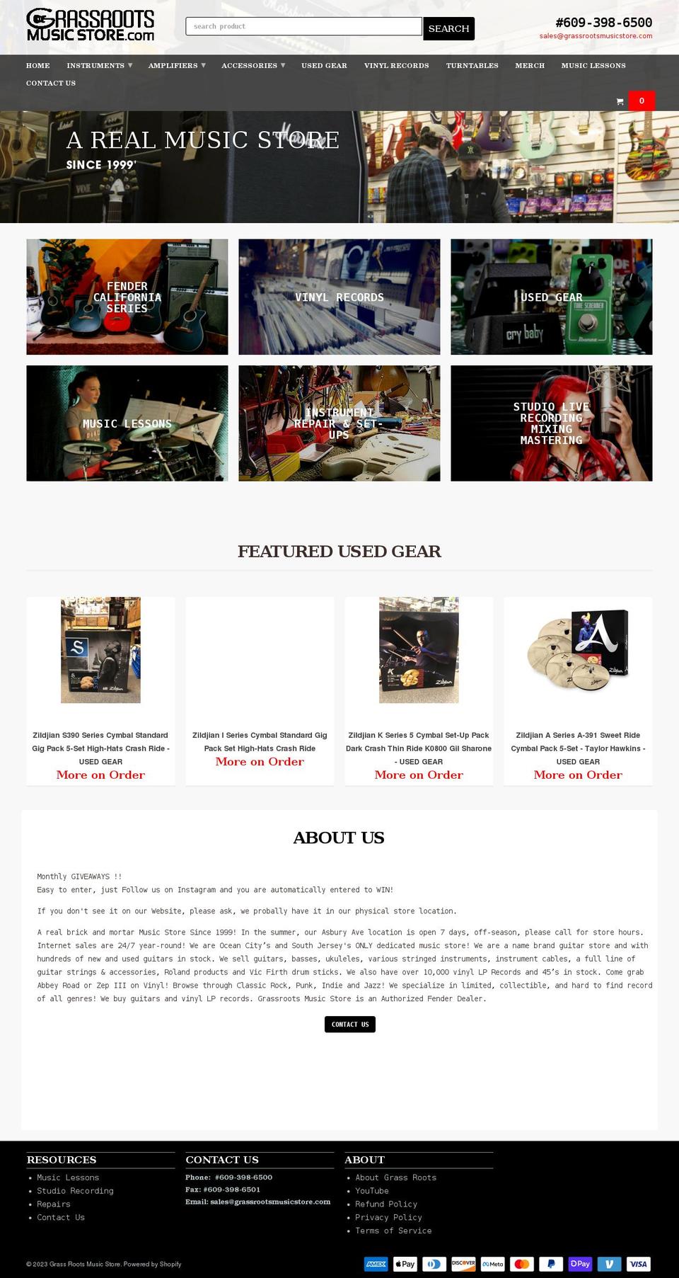 grassrootsmusicstore.com shopify website screenshot