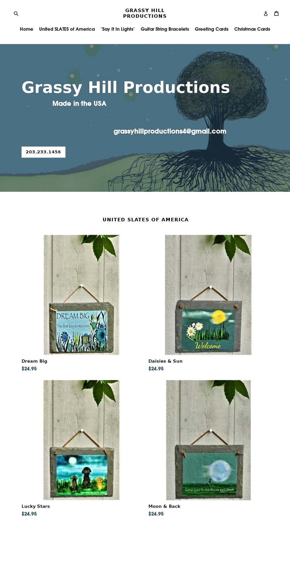 grassyhillproductions.com — Shopify storefront screenshot