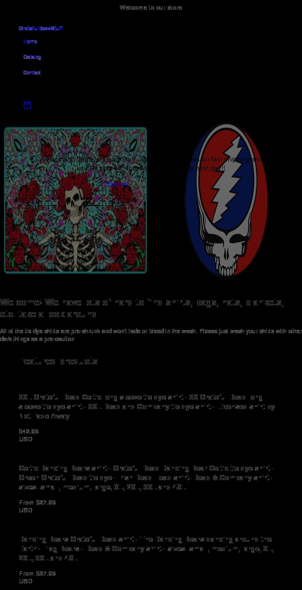 gratefuldeadstuff.com shopify website screenshot