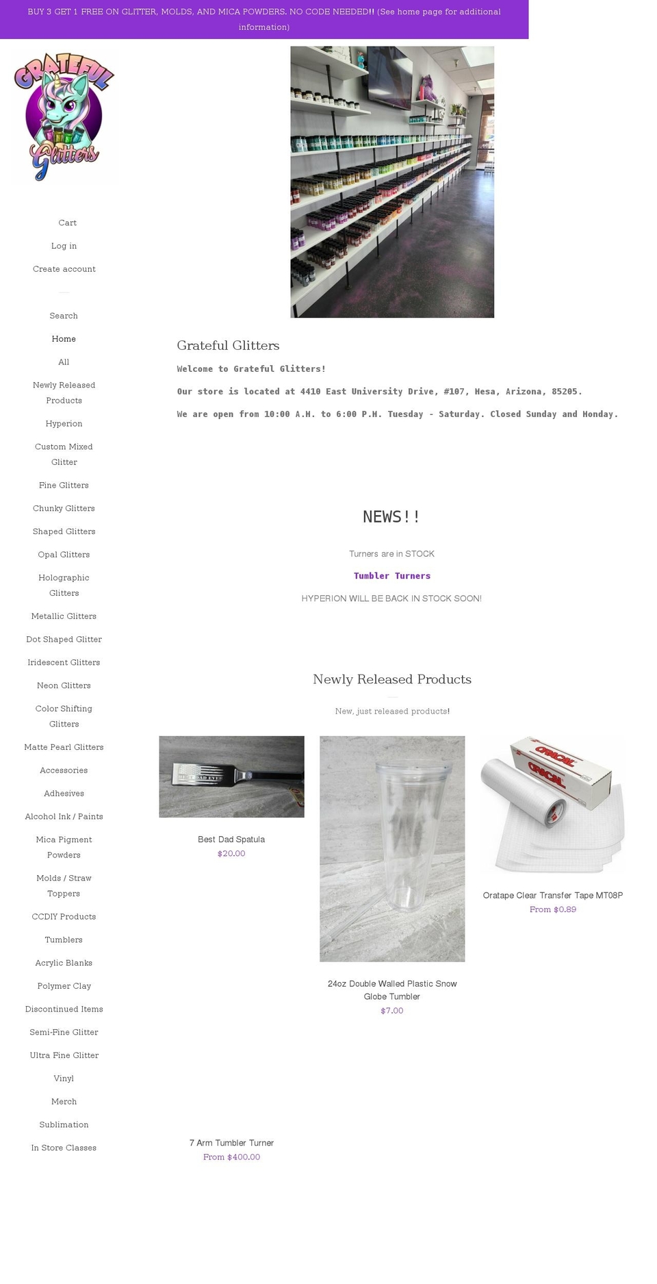 gratefulglitters.com shopify website screenshot