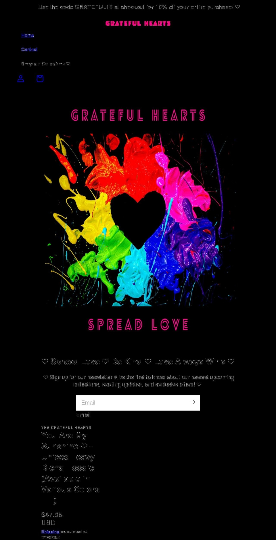 gratefulhearts.com shopify website screenshot