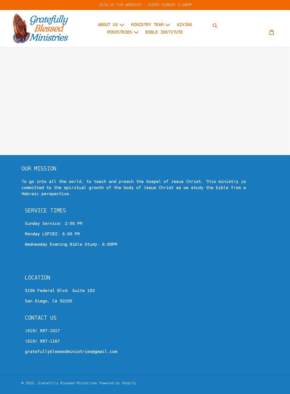 gratefullyblessedministries.com shopify website screenshot