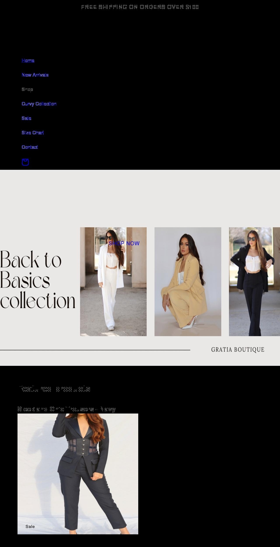 gratiaboutique.com shopify website screenshot