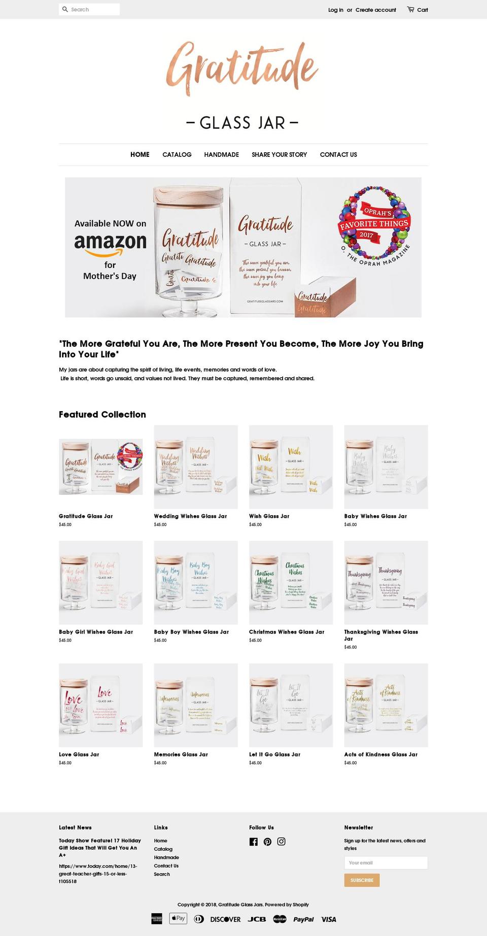 gratitudeglassjars.com shopify website screenshot