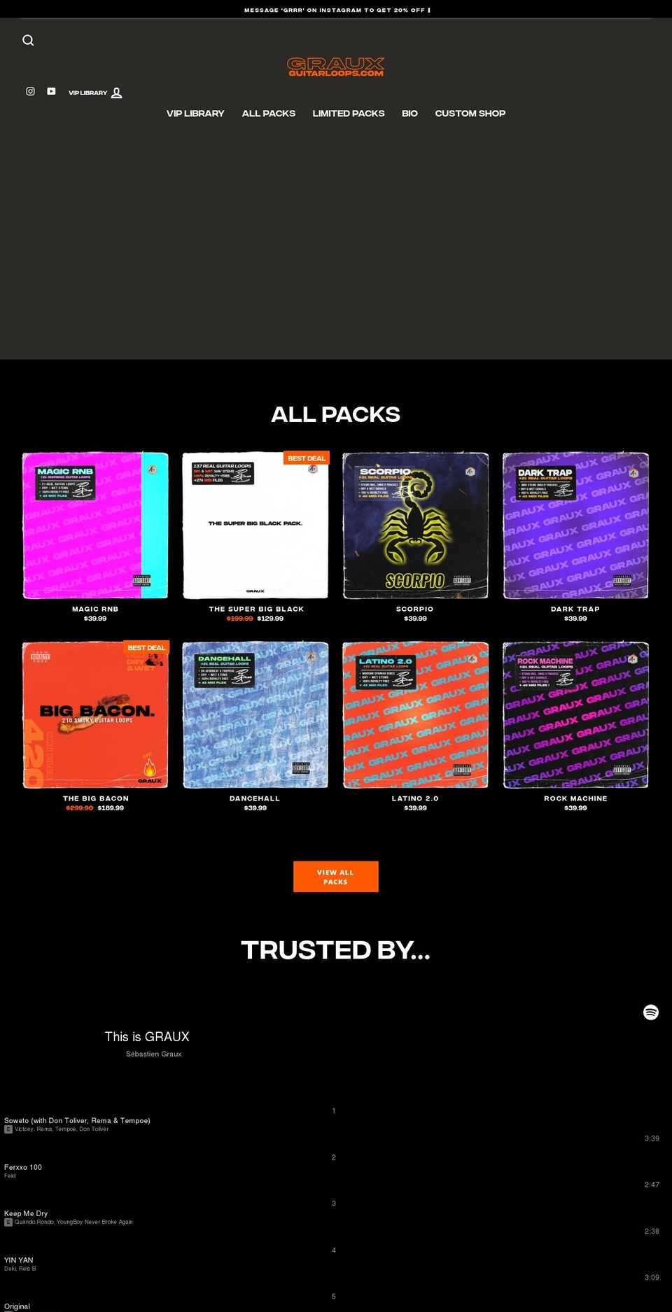 grauxguitarloops.com shopify website screenshot