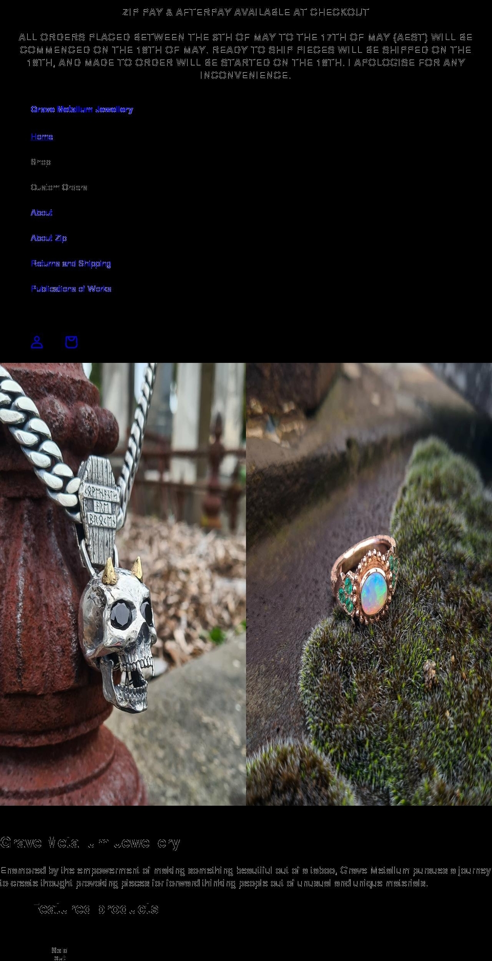 gravemetallumjewellery.com — Shopify storefront screenshot