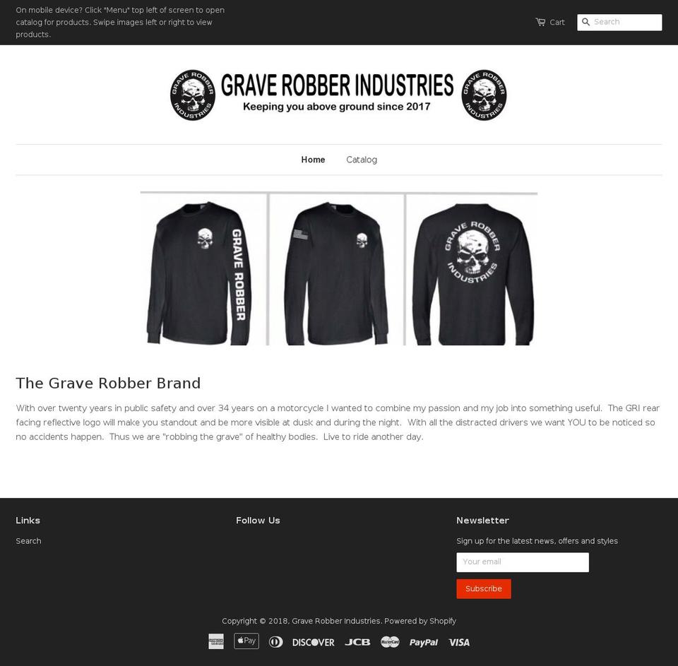 graverobberindustries.com — Shopify storefront screenshot